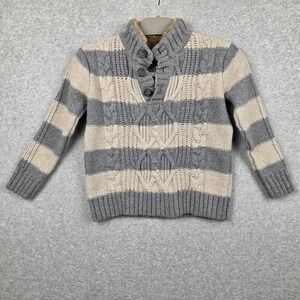 GapKids Sweater Boys Small 6-7 Gray Beige Stripe Shawl Collar Cable Knit Warm